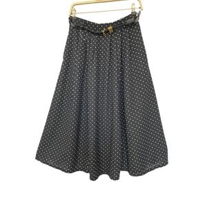 Lark + Grey Retro 90s Polka Dot A-Line Midi Skirt Women M Black Belted